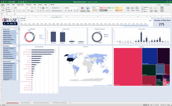 Excel Add-in - Dashboard view 