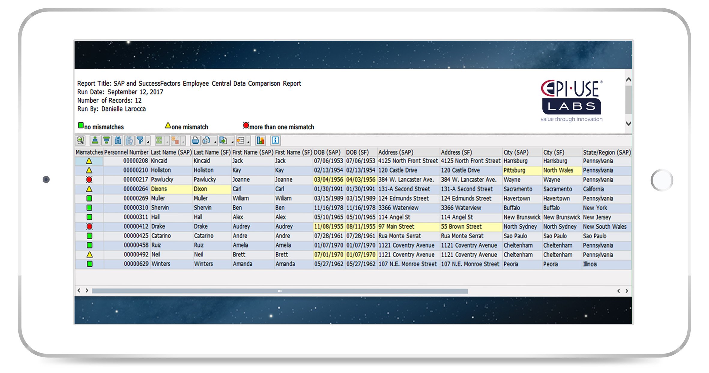 Comparing data between SAP and SuccessFactors to identify differences